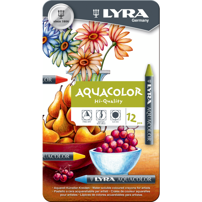 Lyra Aquacolour Water Soluble Crayons Assorted colours 12/pkg
