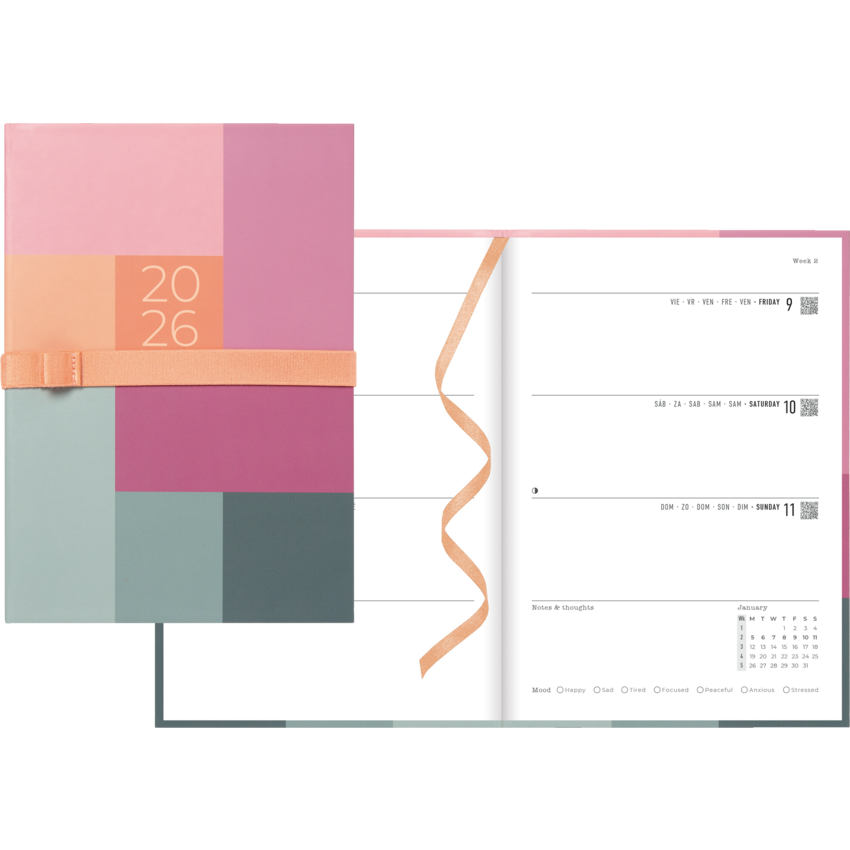 Letts® Gradient Weekly Planners Hard Cover 12 months 8-1/4" x 5-7/8" Multilingual Rose