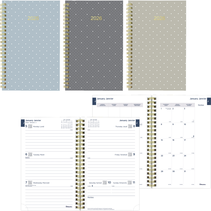 Blueline® Minimalist Weekly/Monthly Planner 12 Month 8" x 5" Bilingual Assorted Colours