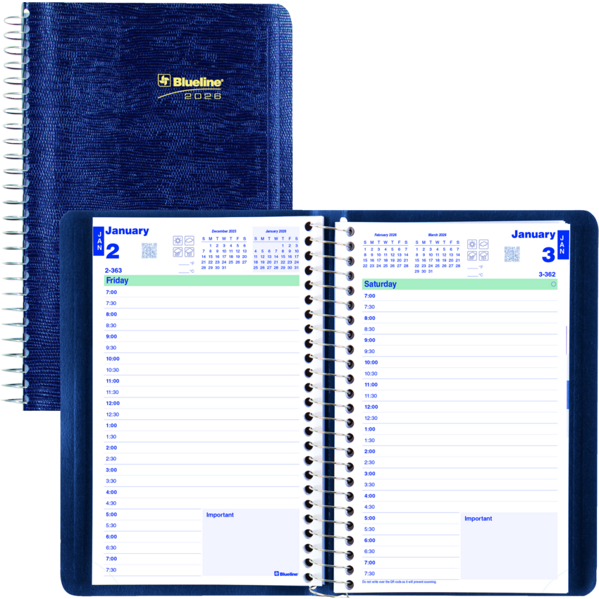 Blueline® Essential Daily Planner 8x5" English Blue