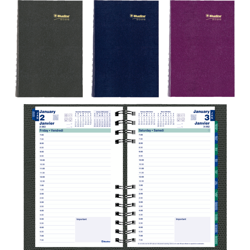 Blueline® CoilPro Daily Planner 8" x 5" Assorted Colours Bilingual