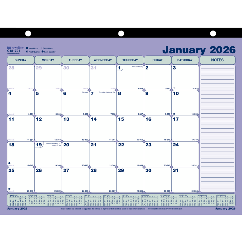 Brownline® Monthly Desk/Wall Calendar 11" x 8-1/2" English