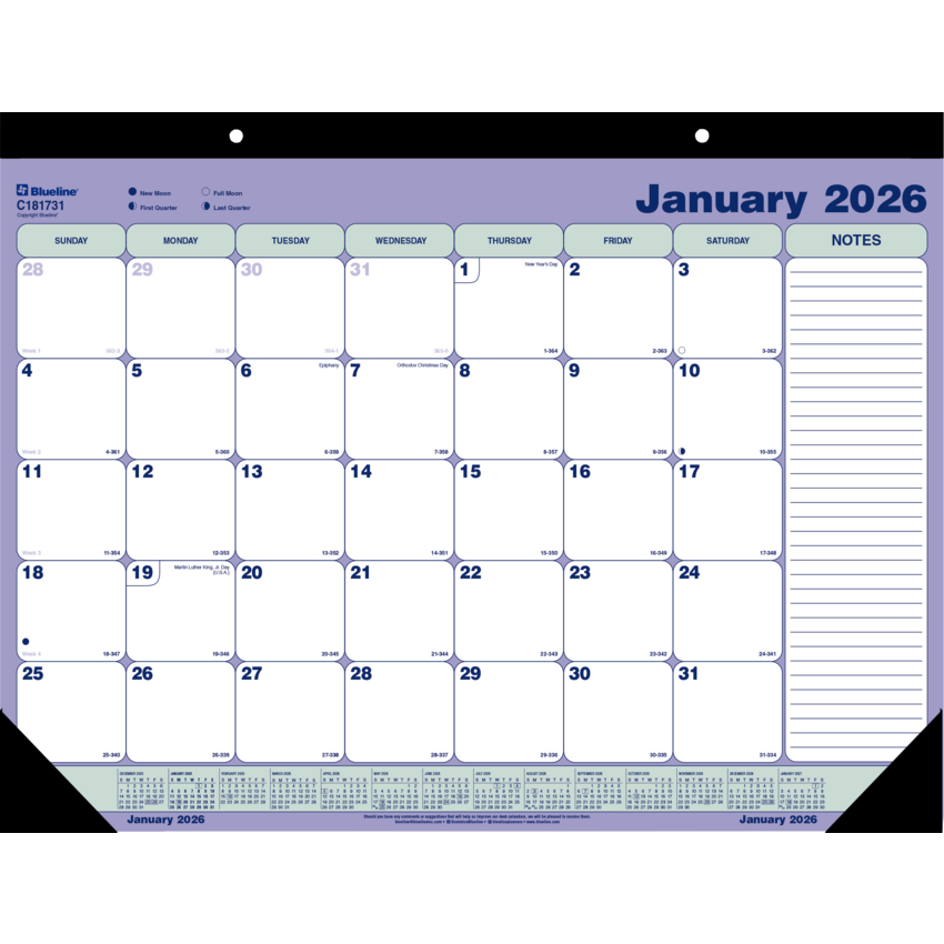Blueline® Monthly Desk/Wall Calendar 21-1/4" x 16" English