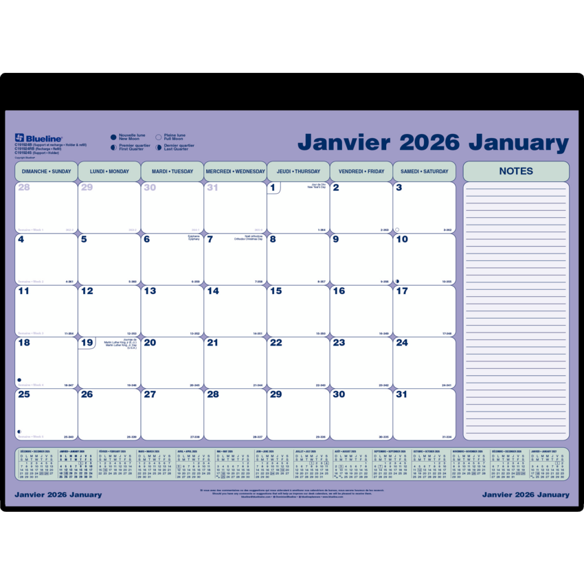 Blueline® Monthly Desk/Wall Calendar 24-1/4" x 19-1/8" Bilingual