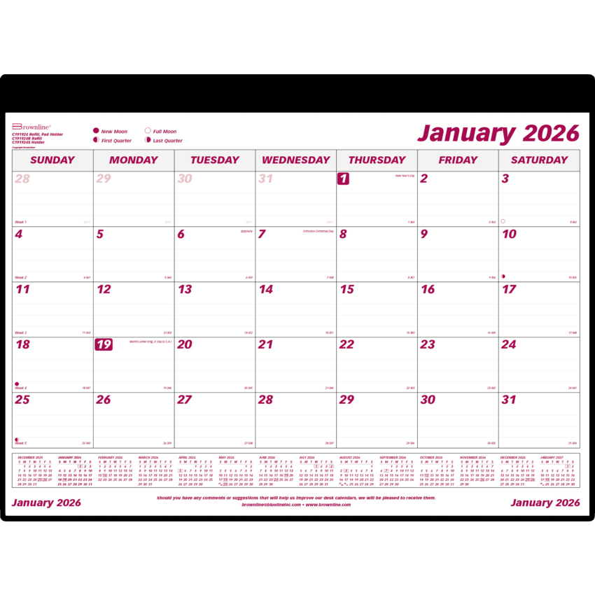 Brownline® Monthly Desk/Wall Calendar 24-1/4" x 19-1/8" English