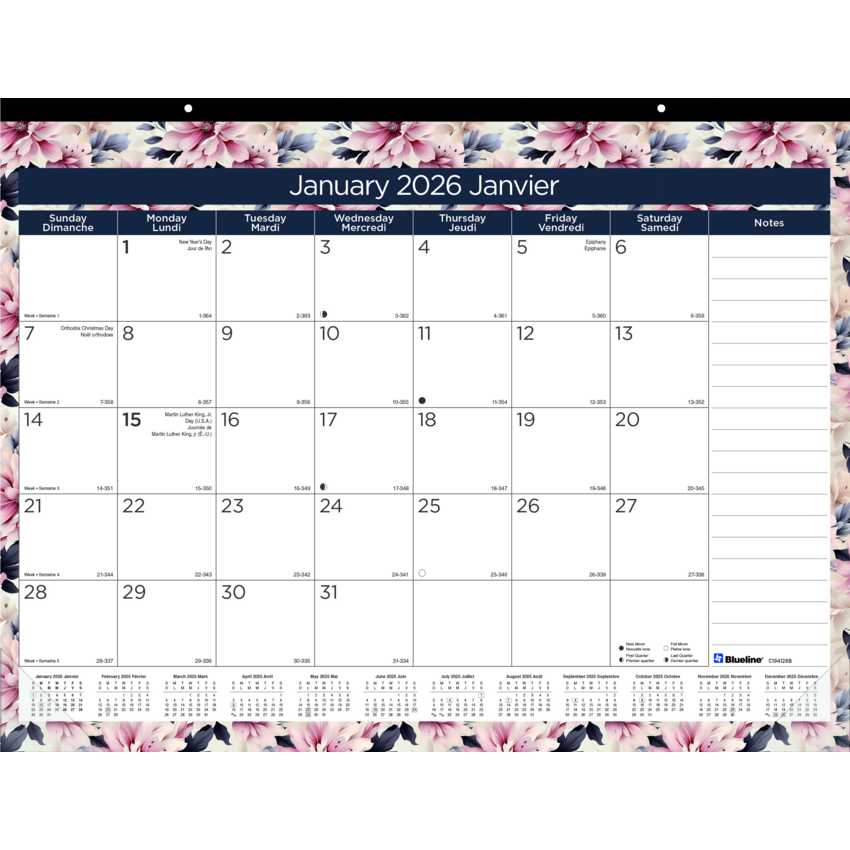 Blueline® Gold Detail Monthly Desk Pad 22" x 17" Bilingual