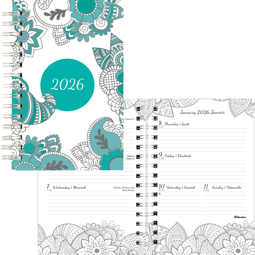 Blueline® DoodlePlan™ Weekly/Monthly Planner 8" x 5" Botanica Bilingual