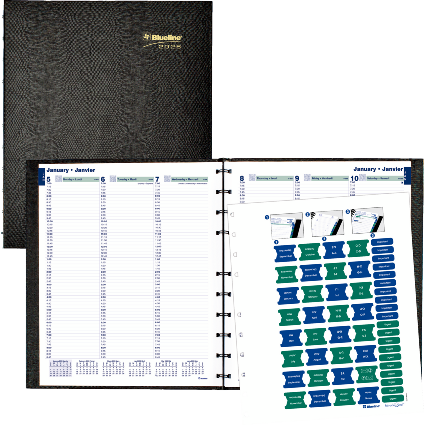 Blueline® MiracleBind™ CoilPro™ Weekly Planner 11" x 9-1/16" Bilingual Black
