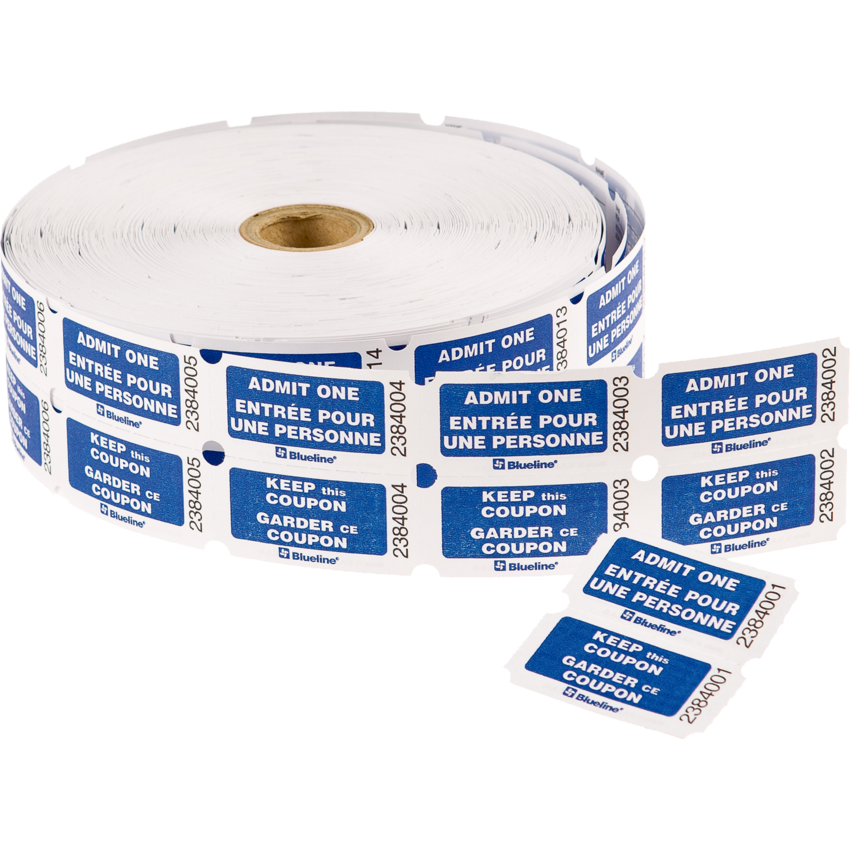 Blueline® Admission Tickets Double Bilingual 1,000/roll