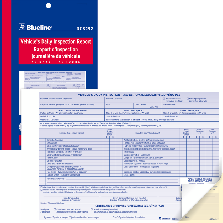 Blueline® Vehicle Daily Inspection Book 2 Part 31 sets Carbonless 5-3/8x8