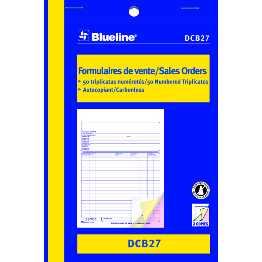 Blueline® Carbonless Sales Orders 3-part 5-3/8x8" Bilingual