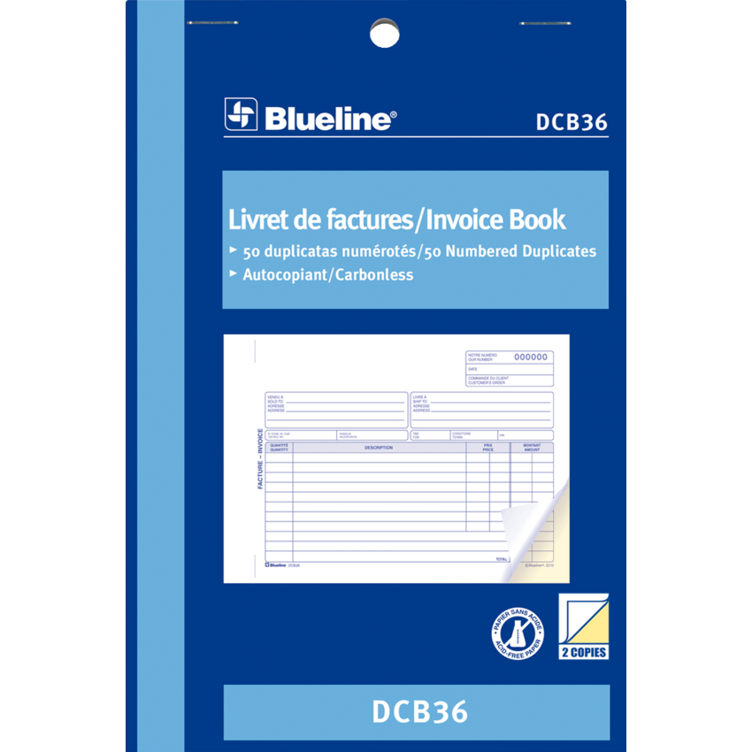 Blueline® Carbonless Invoice Book 2-part 5-3/8x8" Bilingual