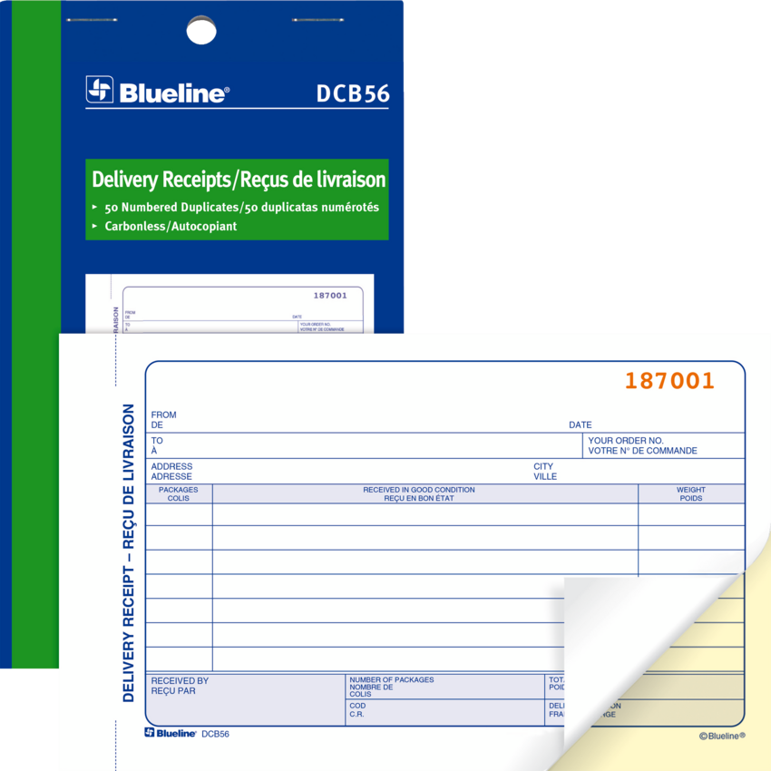 Blueline® Carbonless Delivery Receipts 2-part 4-1/4x7" Bilingual