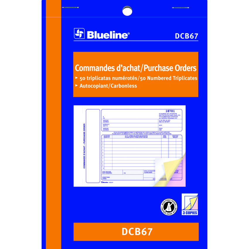 Blueline® Carbonless Purchase Orders 3-part 5-3/8x8" Bilingual