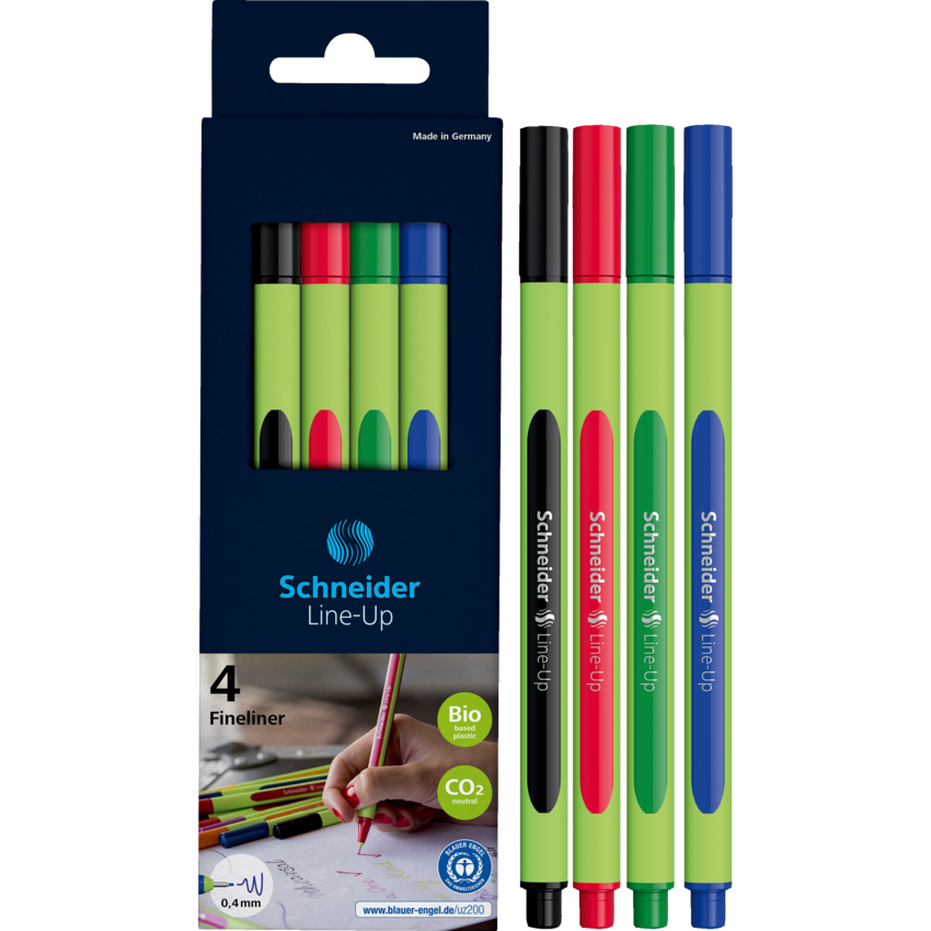 Schneider Line-Up Fineliner Markers 0.4 mm Assorted Colours 4/pkg
