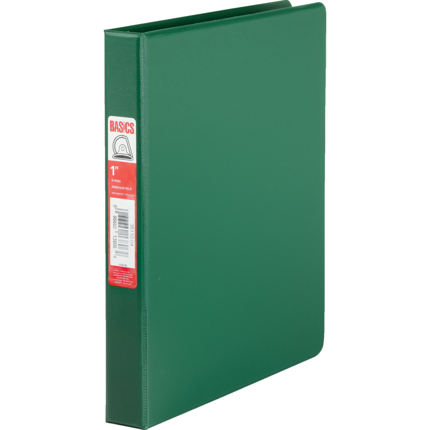 Basics® D-Ring Binder 1" Green