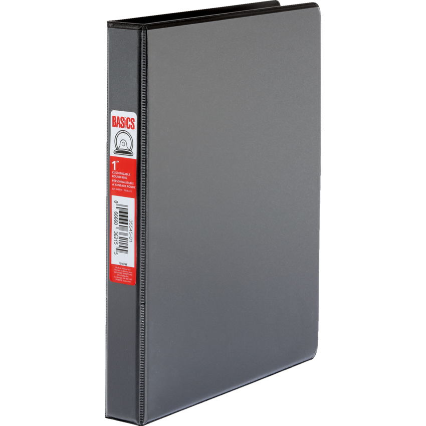 Basics® Customizable Round Ring Binder 1" Black