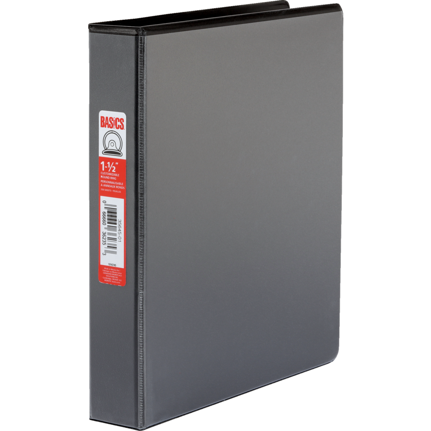 Basics® Customizable Round Ring Binder 1-1/2" Black