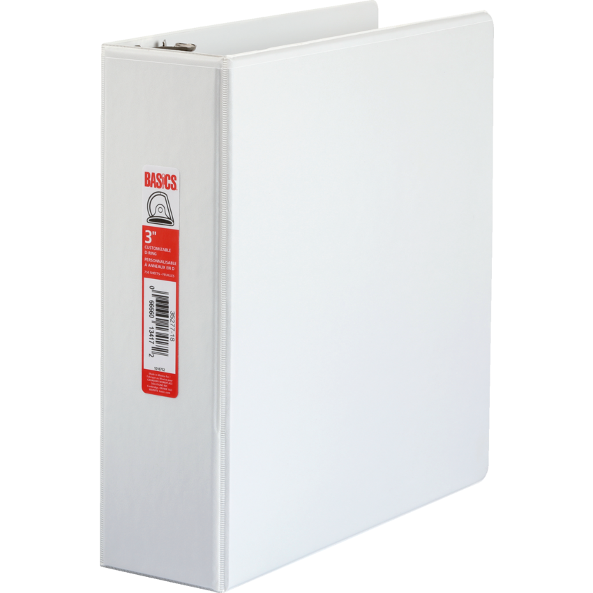 Basics® Customizable D-Ring Binder 3" White