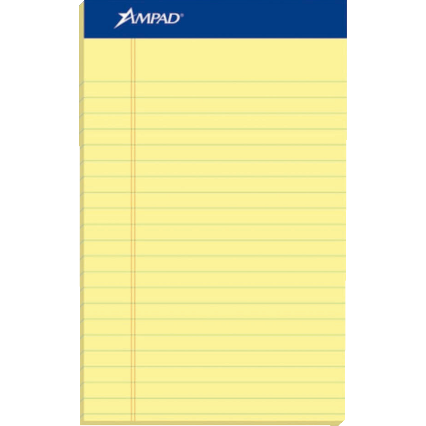 Ampad™ Perforated Pad Ruled 5" x 8" 50 shts Canary 12 pads/pkg