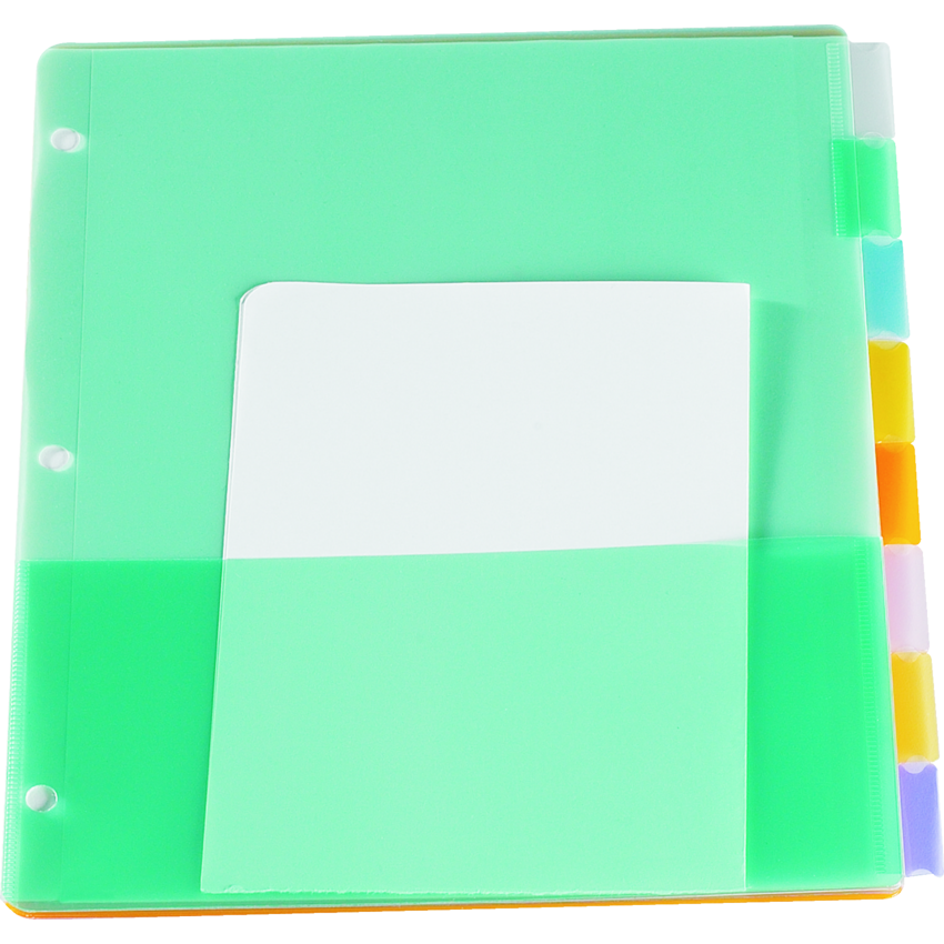 Oxford™ Poly Insertable Tab Dividers w/Pockets 8-Tabs Assorted Colours
