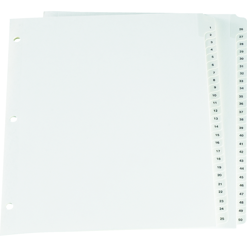 Oxford® Numerical Tab Index Dividers 1-50 White