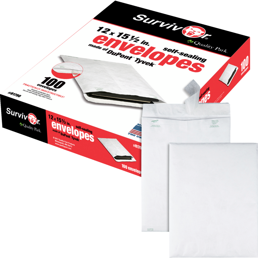 Quality Park® Survivor® DuPont™ Tyvek® Flap-Stik® Envelopes 12" x 15-1/2" White 100/box