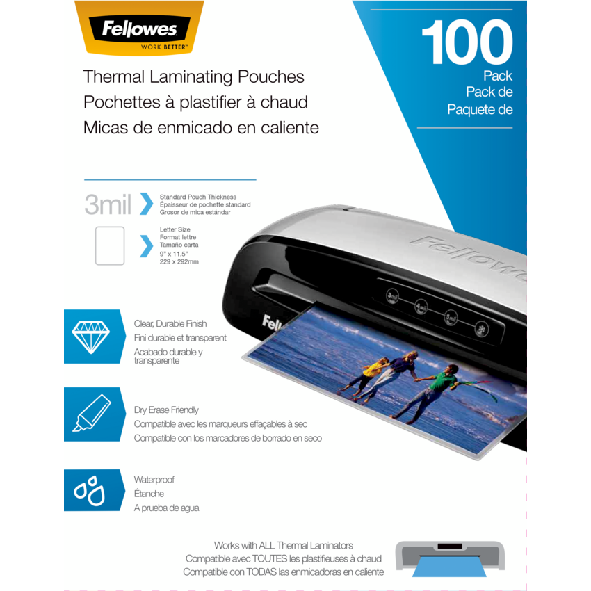 Fellowes® Thermal Laminating Pouches Letter 3 mil 100/pkg