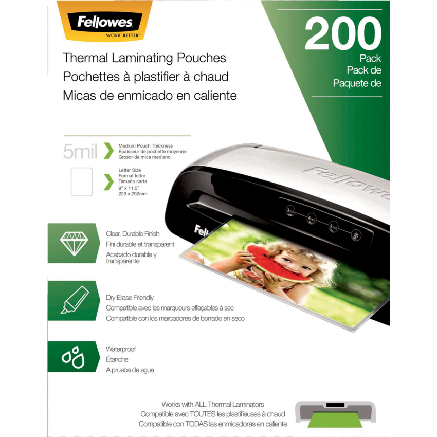 Fellowes® Thermal Laminating Pouches Letter 5 mil 200/pkg