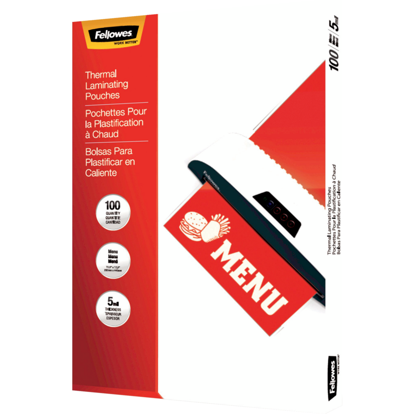 Fellowes® Thermal Laminating Pouches 5 mil Menu Size 100/pkg