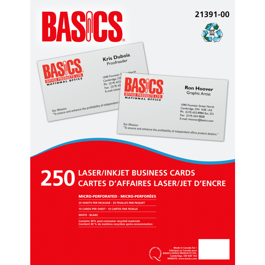 Basics® Business Cards Laser & Inkjet White 250/pkg