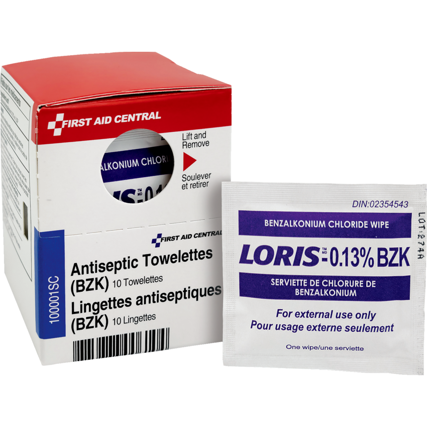 First Aid Central® SmartCompliance® Supplies Antiseptic Towelettes (BZK) 10/box