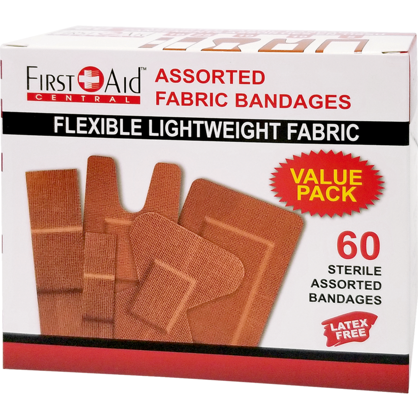 First Aid Central® Fabric Adhesive Bandages Assorted Sizes 60/box