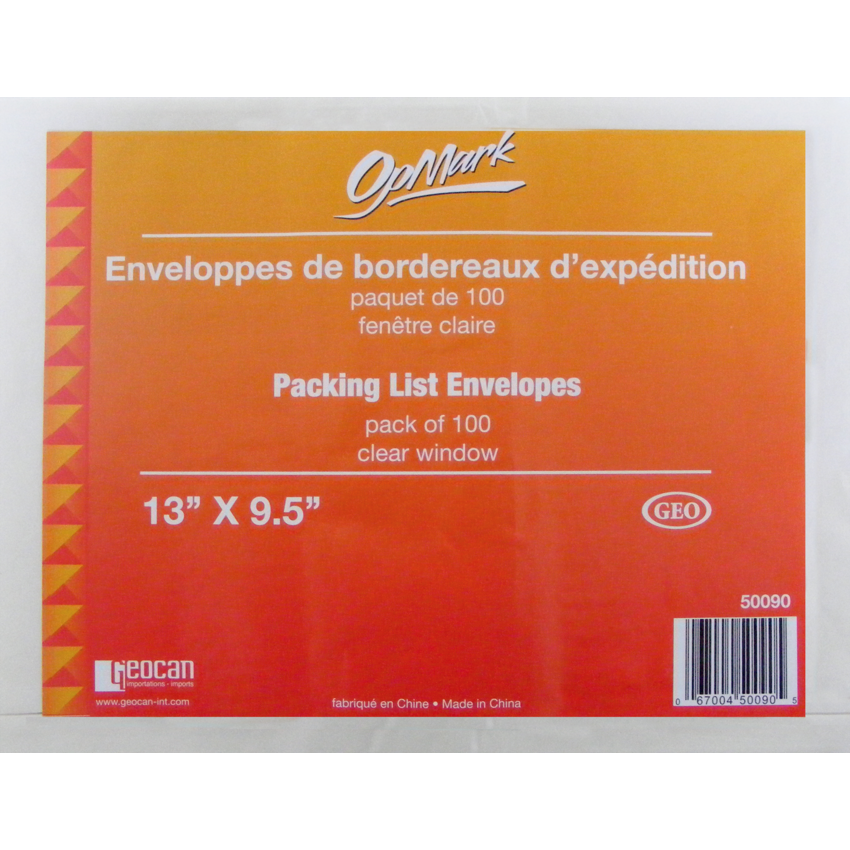 Geocan Packing List Envelopes 9-1/2x13" 100/pkg