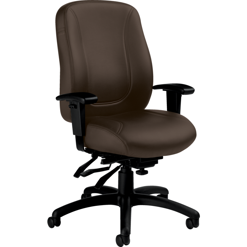 Offices to Go® Overtime Multi-Tilter Chair Medium Back Bonded Leather Luxhide Dark Brown