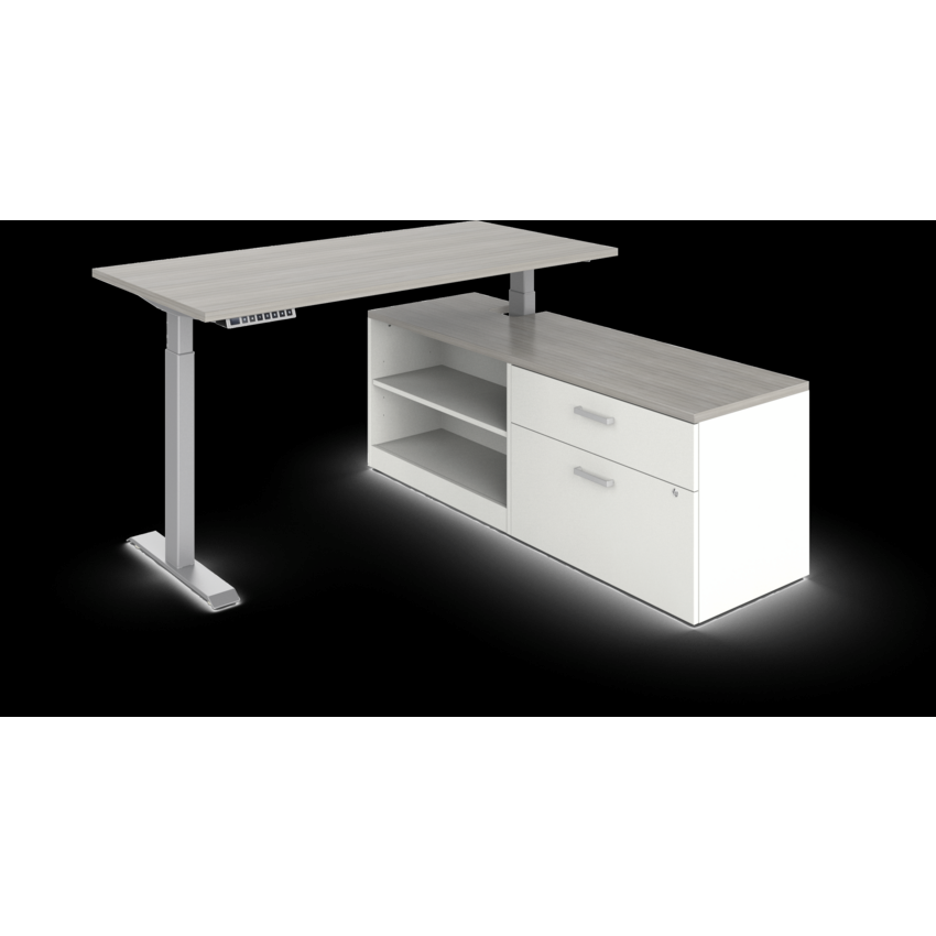 Offices To Go® Ionic Height Adjustable Integration Storage 72"W x 60"D Noce Grigio finish with Designer White base