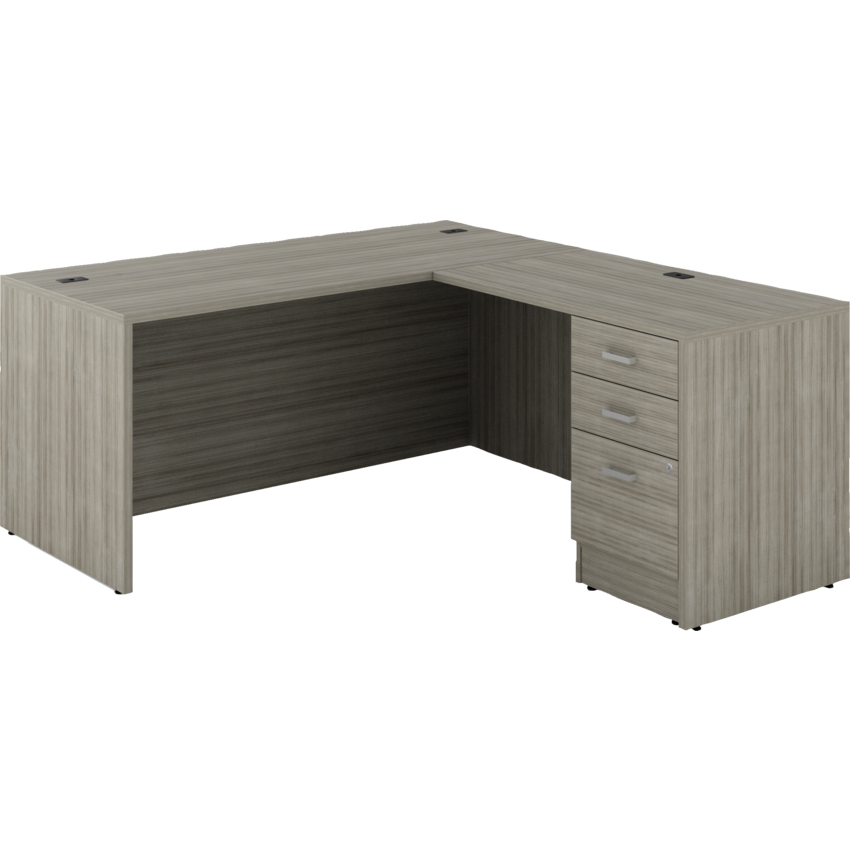 Offices to Go® Newland™ L-Configuration Suite with Box/Box/File Pedestal Single 66"W x 71-7/10"D x 29-3/5"H Noce Grigio finish