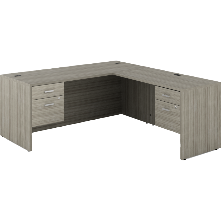 Offices to Go® Newland™ L-Configuration Suite with Hanging Box/File Pedestal Double 72"W x 77-7/10"D x 29-3/5"H Noce Grigio finish