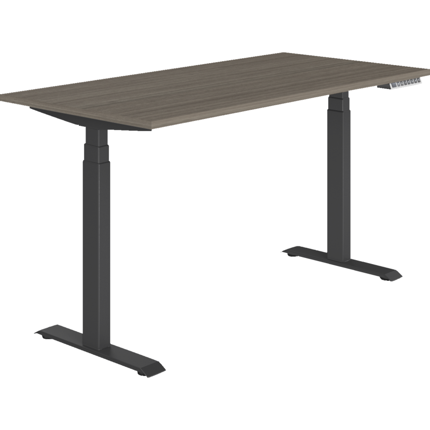 Offices to Go® Newland™ Electric Height Adjustable Table 3-stage 58"W x 29"D x 22-3/5"-48-1/5"H Black Base Absolute Acajou finish