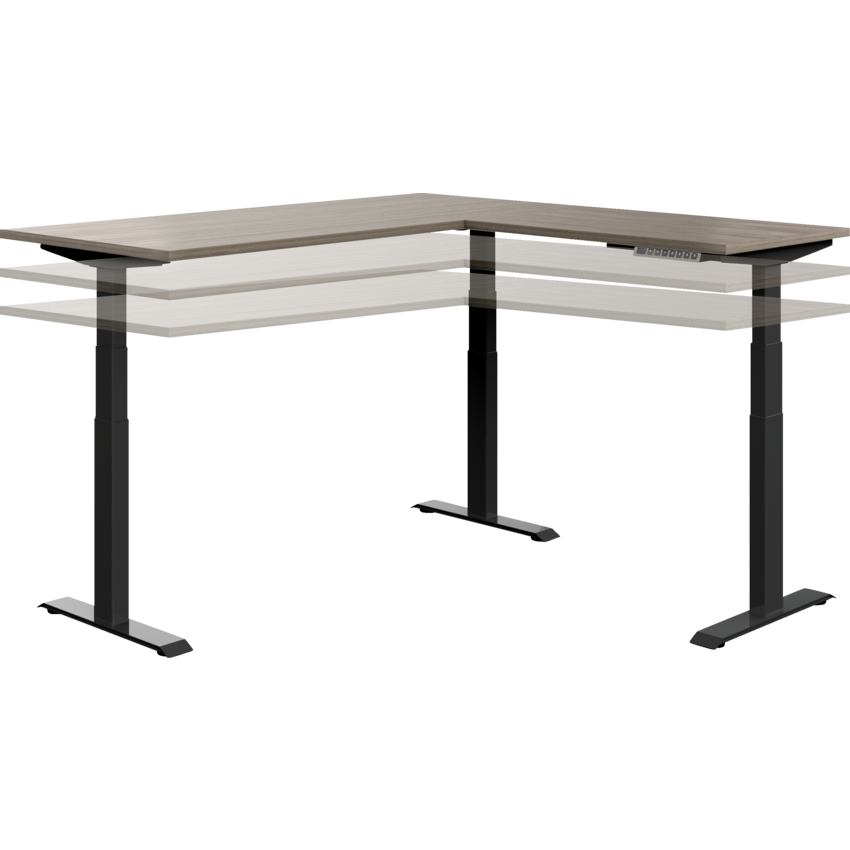 Offices to Go® Newland™ L Shape Height Adjustable Desk 66"W x 66"D x 30"H Absolute Acajou finish, Black legs