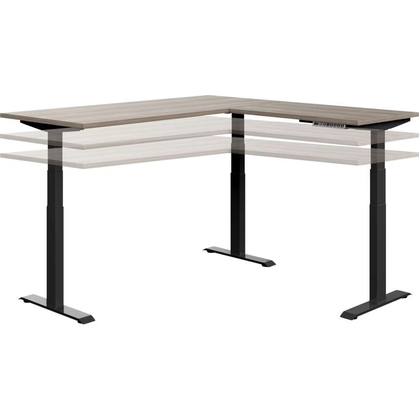 Offices to Go® Newland™ L Shape Height Adjustable Desk 66"W x 66"D x 30"H Noce Grigio finish, Black legs
