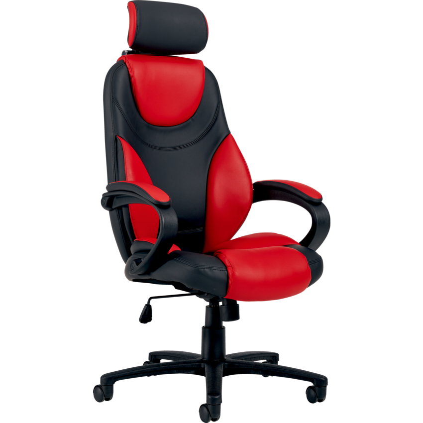 Offices to Go® Brighton-GT Gaming High Back Luxhide Chair with Headrest Black/Red