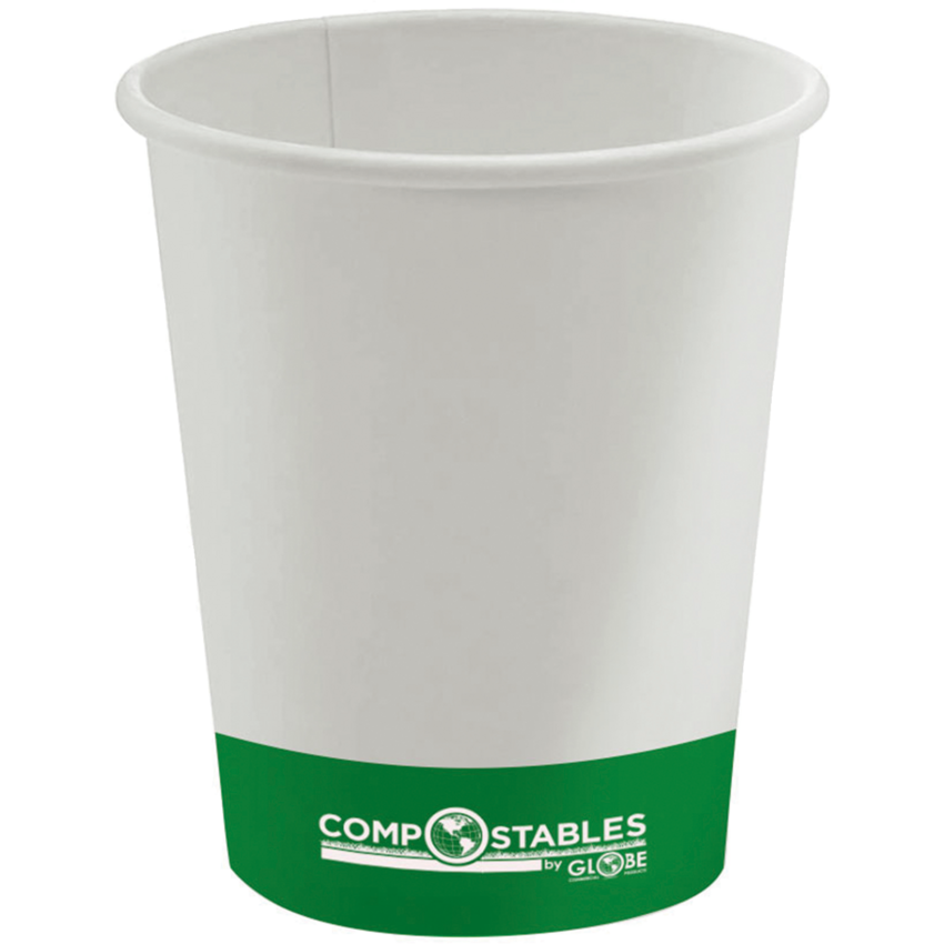Globe™ Single Wall Hot/Cold Compostable Paper Cups 20 oz White 50/pkg
