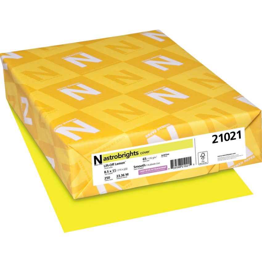 Neenah Astrobrights® Paper Cover Stock Letter Lift-Off Lemon 250/pkg