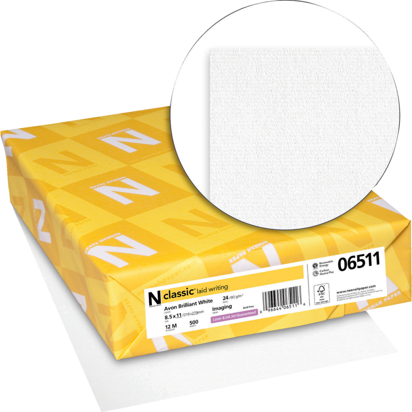 Classic® Laid Writing Paper 24 lb Letter Avon Brilliant White 500/pkg