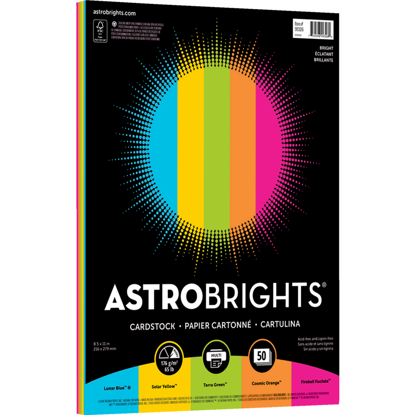 Neenah Astrobrights® Cover Stock Letter Assorted Bright Colours 50 sheets/pkg