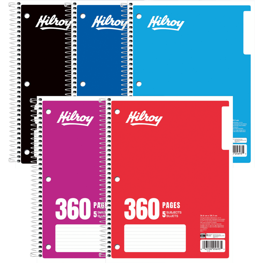 Hilroy 5-Subject Notebook 10-1/2" x 8" Assorted Colours