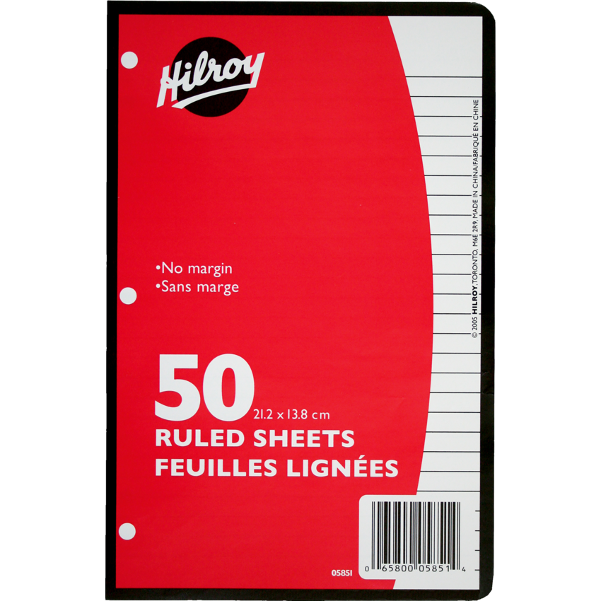Hilroy Refill Sheets 8-3/8" x 5-7/16" 50 sheets/pkg