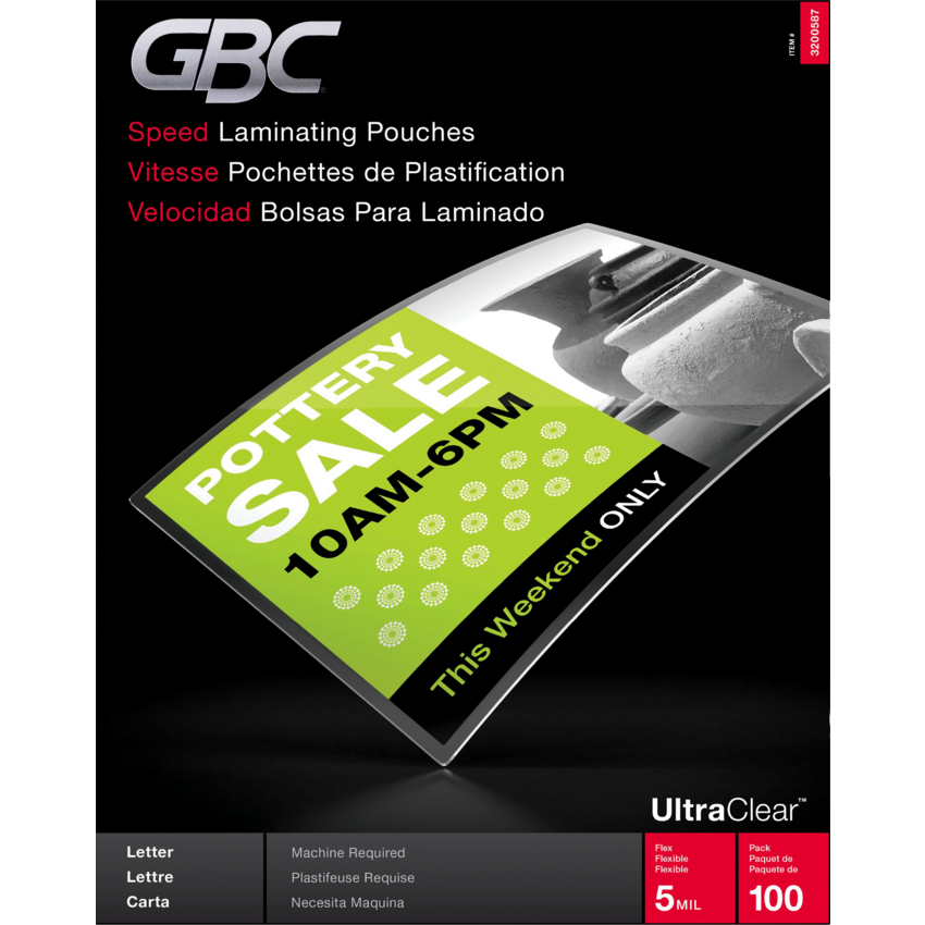 GBC® UltraClear™ Speed Laminating Pouches 9" x 11-1/2" Letter 3 mil 100/box