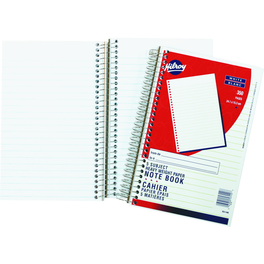 Hilroy 5-Subject Notebook Side Bound 9-1/ 2" x 6" 350 pages